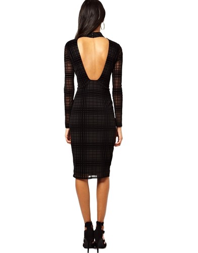 Ex Asos Black Sheer Check Gingham Bodycon Party Midi Dress Size 4 6 8 10 12
