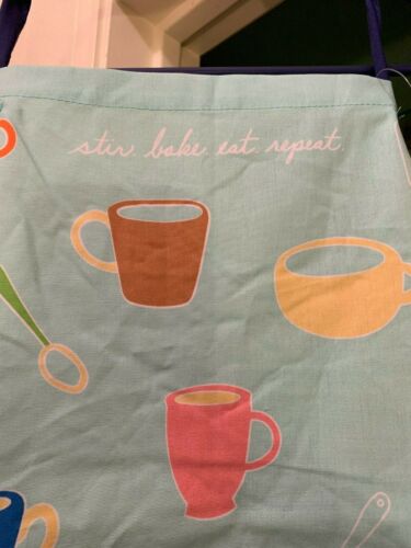 KITCHEN APRON NWT RECIPEASE BAKE EAT REPEAT 32" COFFEE CUP DESIGN SPOONS CUPS 