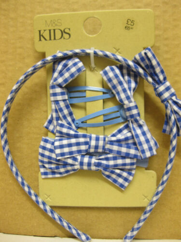 15 pcs MARKS SPENCER HEAD BANDS CLIPS BOWS KIDS HAIR TIDY BLUE CHECK SQUARED 