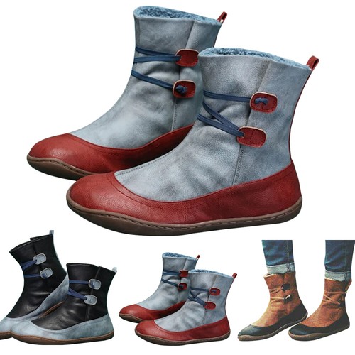 Details about / Winter Womens Ankle Snow Boots Fur-Lined Slip On Warm Booties Lace Up Shoes Size