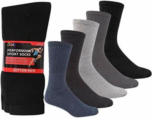 10//20 Pairs Mens Cotton Rich Cushion Sole Sport Socks Shoe Size 6-11 Black White