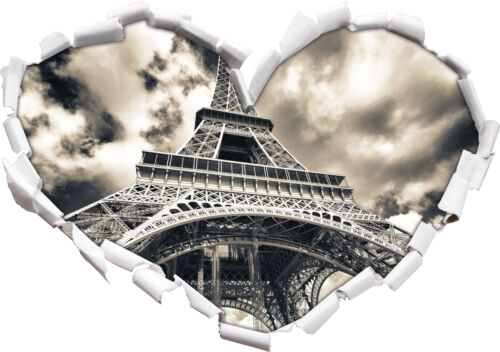 Prächtiger Eifelturm in Paris 3D-Look Herz Wandtattoo Aufkleber-Sticker