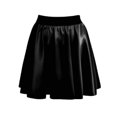 Women/'s Ladies Plain Flared Elastic Waist Short Skater Skirt Wet Look