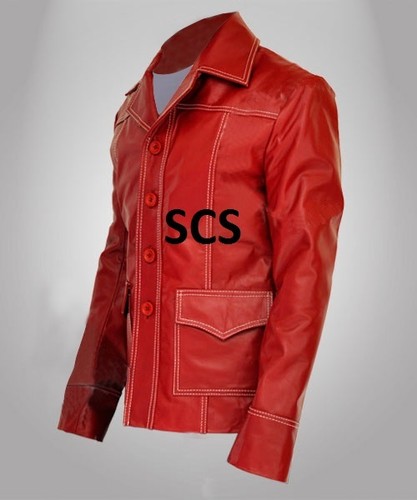 Fight Club Tyler Durden Red Brad Pitt Men/'s Leather Coat