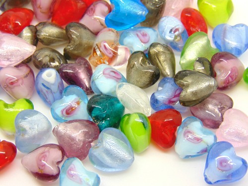 Mixed Lampwork Glass Color-Lined Foil Heart Beads Jewellery Craft 12mm ML