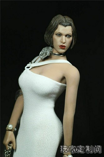 Custom 1//6 White Female Evening Dress Model Fit Phicen Large Bust Body Figure