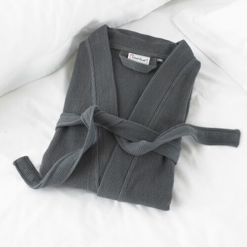 Grand noeud 100% coton peigné kimono waffle peignoir hommes femmes anthracite 