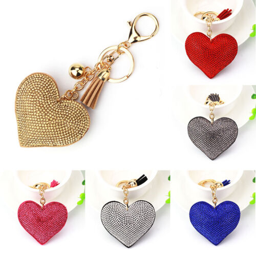 Crystal Keychain Heart Shape Rhinestone Keyring Charm Handbag Pendant Decor 