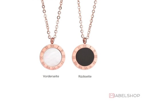 Damen Halskette Halsketten Anhänger Rund Perlmutt Ziffern Rosegold Edelstahl