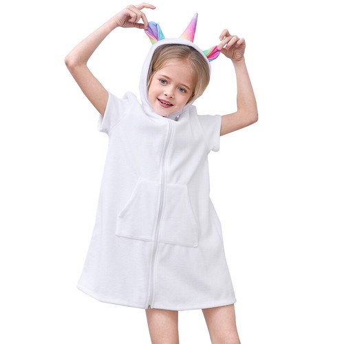 Kids Girls Unicorn Dressing Gown Soft Bathrobe Comfy Hooded Nightgown Sleepwear