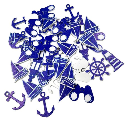 100pcs Assorted Blue Anchor Sea Wooden Buttons for Sewing Knitting Art Craft