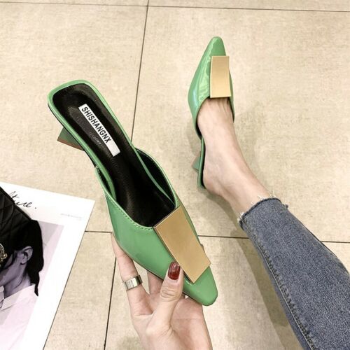 Fashion Women's Mules Slippers Shoes Cone High Heels Pointed Toe Pumps Sandals 