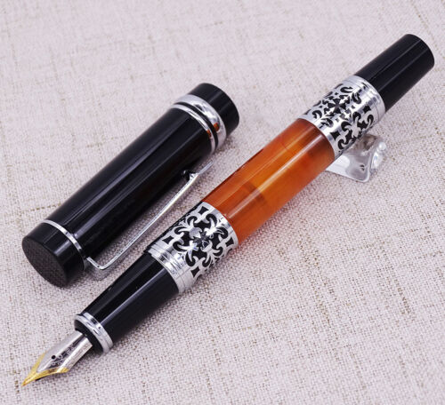 Yiren Celluloid Fountain Pen Luxurious Flower Pattern Medium Nib Writing Pen