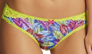 Kayser Carnival Bikini 8 10 16 Yellow Lace Trim Mesh Lace Feather Print Bikini