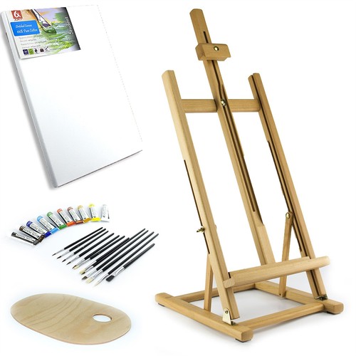 25 pcs Set 39/" Easel Acrylic Oil Watercolour Paints Brushes Wooden Palette