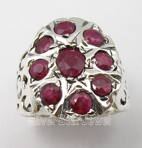 925 Solid Silver Exclusive RED RUBY MULTISTONES CELTIC Ring Any Size 5.1 Grams 