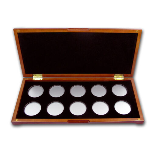 10 coin Wood Presentation Box - H style Holders Silver SKU #67444