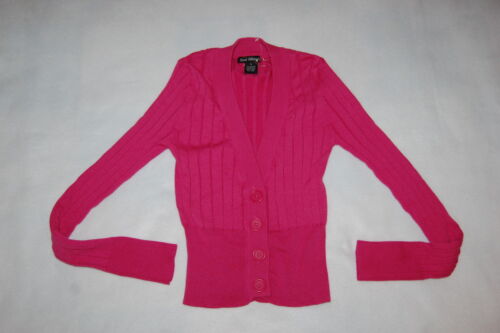 Junior Womens L//S CROPPED CARDIGAN SWEATER Thick Ribbed Knit DARK PINK XS 0-1