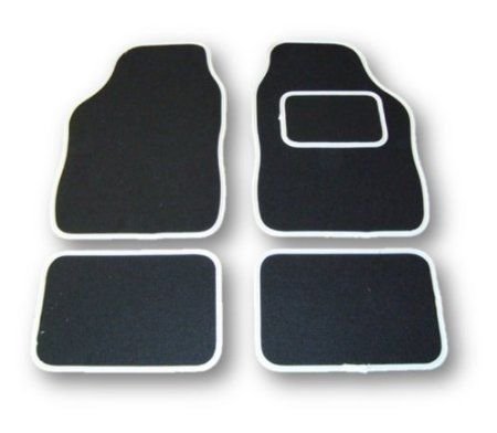 UNIVERSAL CAR FLOOR MATS BLACK WITH WHITE TRIM CITROEN DS3 DS4 DS5 NEMO SAXO
