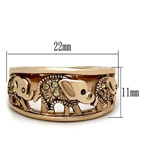 Elephant Anneau or rose avec citrine jaune cristaux en acier inoxydable