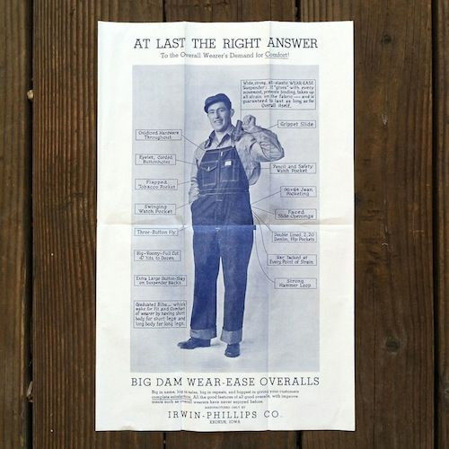 Vintage Original BIG DAM OVERALLS Advertising Poster DENIM Coveralls 1930s NOS