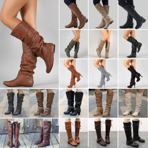 Details about  / Ladies Long Stretch Block Heels Shoes Womens Boots High Over The Knee Casual New