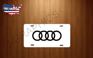 AUDI RINGS Aluminum White Metal Car Auto License Plate Tag New