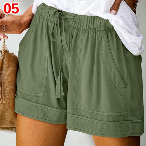 Women Elastic High waist Summer Shorts Casual Loose Lace-up Plus Size A12CA