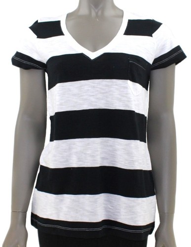 KERSH Femme V Neck T Shirt Léger À Manches Courtes Femme Noir à Rayures CotonM