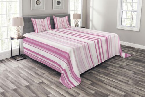 Vertically Striped Print Details about  / Pale Pink Quilted Bedspread /& Pillow Shams Set