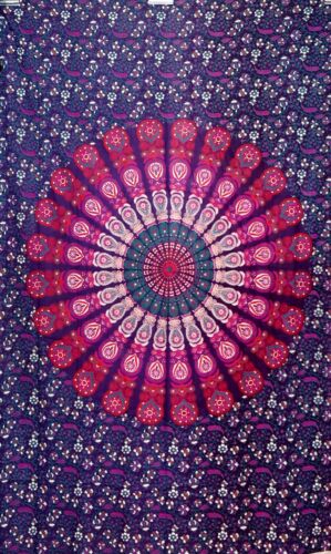Mandala Indian Bedspread Throw Tapestry Queen Size 100% Cotton Bedding Blanket 