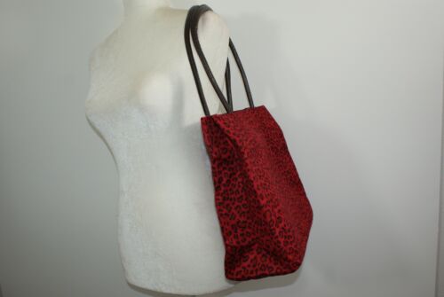 Details about  / Neiman Marcus Leopard Print Faux Suede Tote Bag Purse Nylon Lining Red or Brown