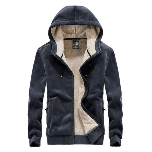 Herren Mantel Winter Warm Fleece Hoodie Zip Up Jacke Gefüttert Sherpa Outwear
