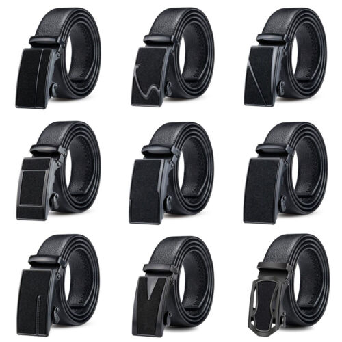 Fashion Mens Automatic Buckle Black Leather Ratchet Belt Waistband Strap Waist