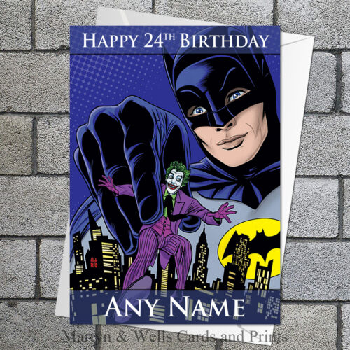 5x7 inches Personalised Joker 1960s Batman birthday card plus envelope. 