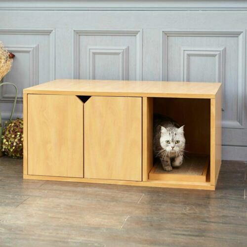 Cat Litter Box Bench Enclosure Furniture White Wood Wooden Washroom Hidden Loo
