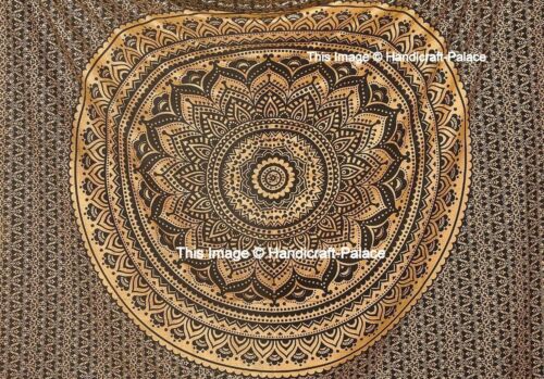 Indian Tapestry Wall Hanging Black Gold Ombre Mandala Bedspread Queen Size Throw