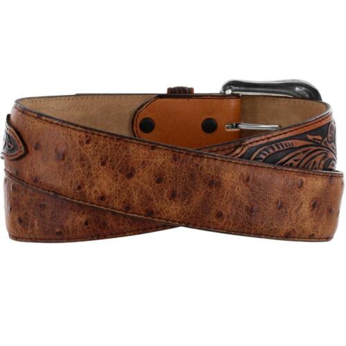 Tony Lama Western Mens Belt Leather Rustic Ostrich Made In The USA Tan C42525 