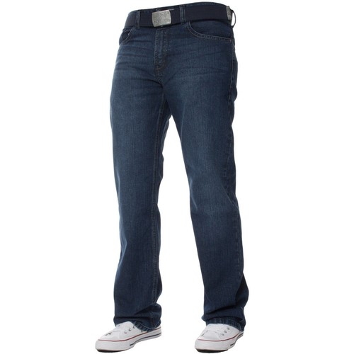 Mens Straight Leg Jeans Regular Fit Denim Pants Cotton Free Belt All Waist Sizes