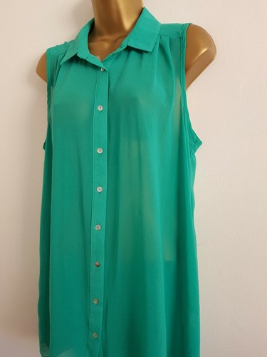 NEW Yours Plus Size16-32 Emerald Green Chiffon Sleeveless Tunic Top Shirt Blouse
