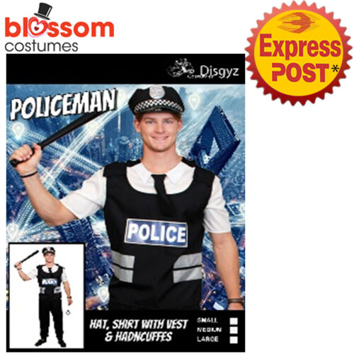 CA1261 Mens Police Cops Costume Kit Vest Uniform Policeman Officer Hat Handcuffs