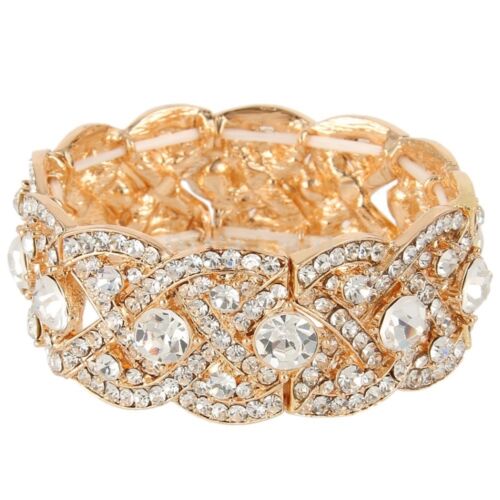 CLEARANCE Vintage Inspired Crystal Gold Bracelet Cuff Sparkle-1480-U