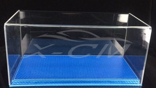 Car Model Transparent Display Show Case Carbon Fiber Like Base 1:18 Blue 
