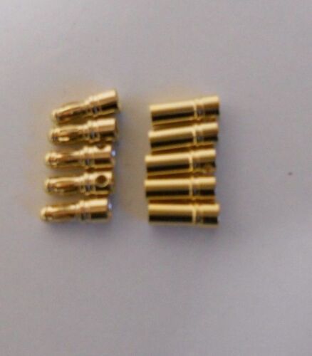 2MM GOLD BULLET CONNECTORS QTY 5 PAIRS NEW