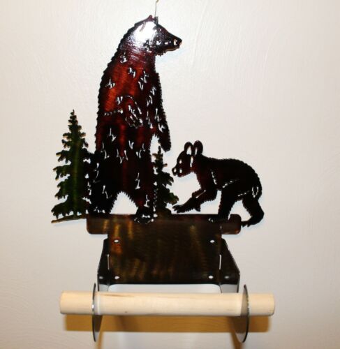 TOILET PAPER Holder Bear and Cub Plasma Metal Art Wildlife Rustic Cabin Decor
