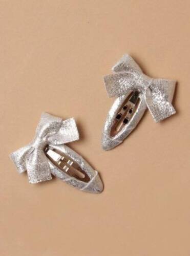 Girls Hair Snap Clip Accessories Shiny Metallic Bow Sleepies Hairclip Kid Gift