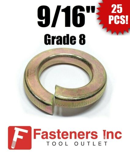 9/16" Standard Split Lock Washers Grade 8 Hardened Yellow Zinc Qty 25 