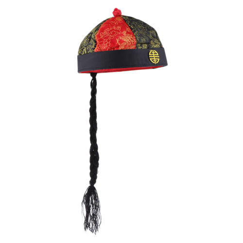 Adult Men Women Chinese Oriental Cap with Ponytail Silk Party Costume Hat