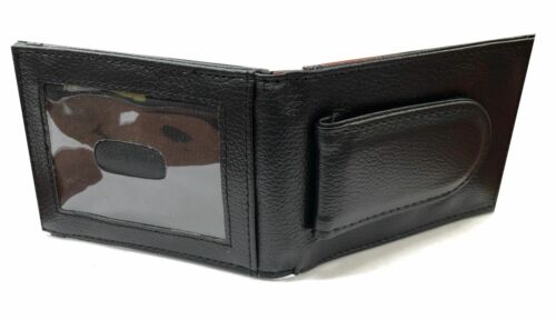 Black Leather Magnetic Bifold Money Clip ID Card Bill Fold Wallet RFID Blocking