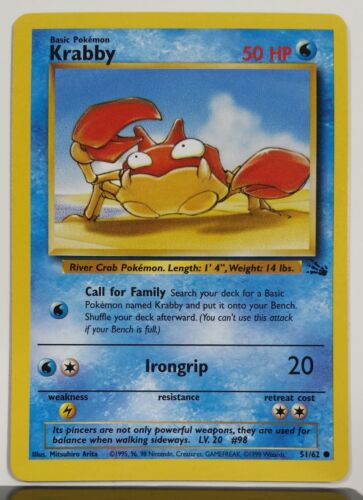 51/62 Krabby Pokemon Card From Fossil Set Common Card